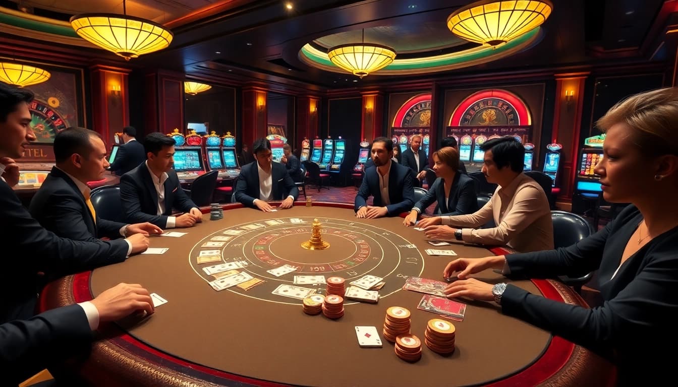 Experience the thrill of Baccarat at XX88 casino, featuring players and vibrant gaming elements.