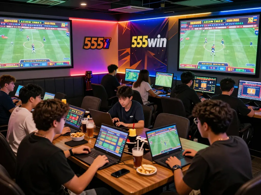 Players enjoying exciting games on 555win platform in a vibrant gaming lounge.
