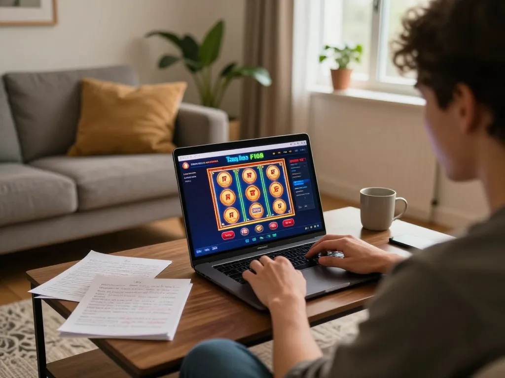 Engaging online gaming at the Trang chủ F168 platform, showcasing a player focused on a laptop.