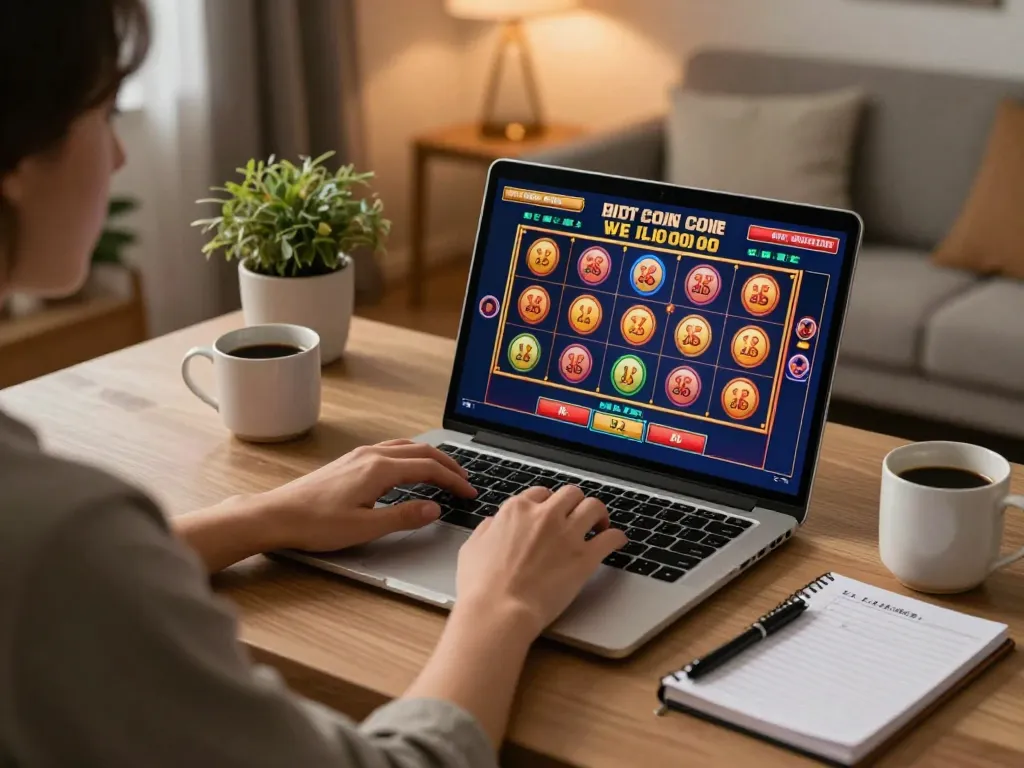 Playing online slots at home with surewin on the screen, creating an engaging gaming atmosphere.