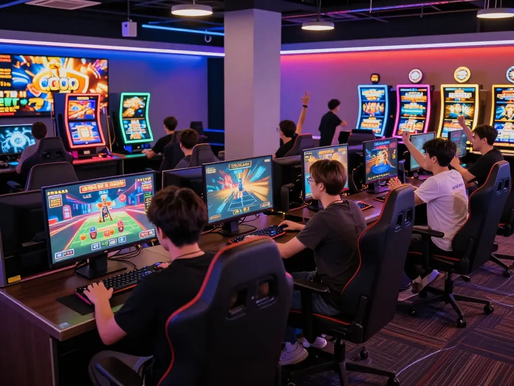 Experience the excitement of online gaming at https://tt888.de.com with dynamic gaming studios, colorful lights, and enthusiastic players.