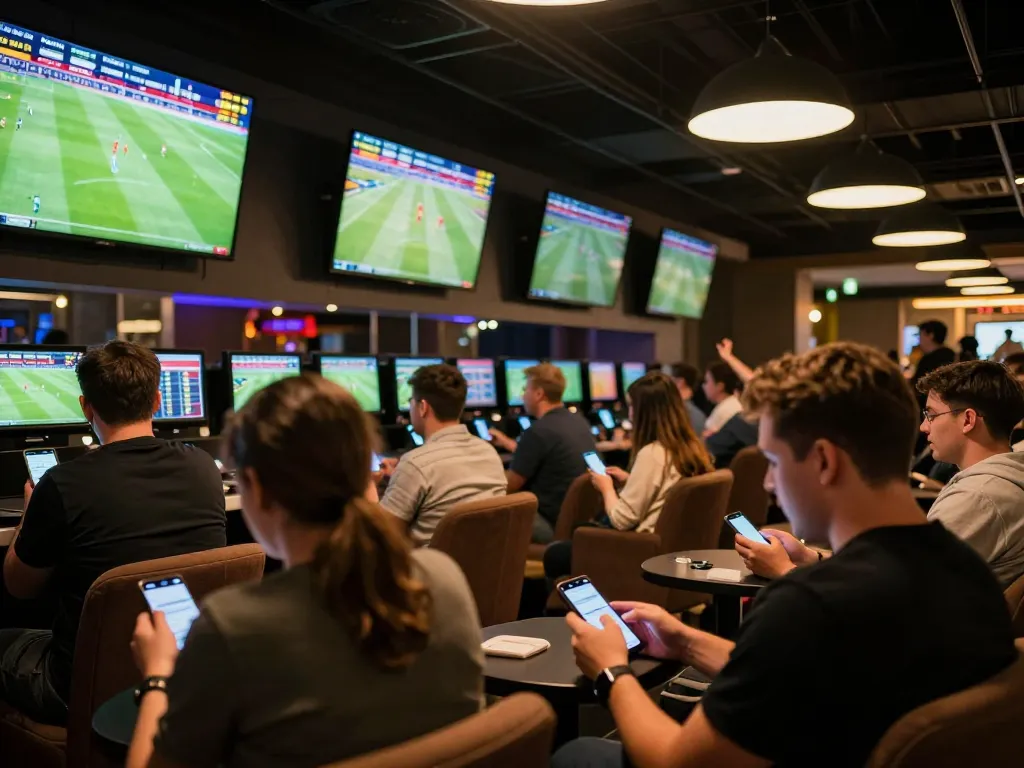 Excited bettors engaging with net88 sports betting odds on smartphone while analyzing live matches