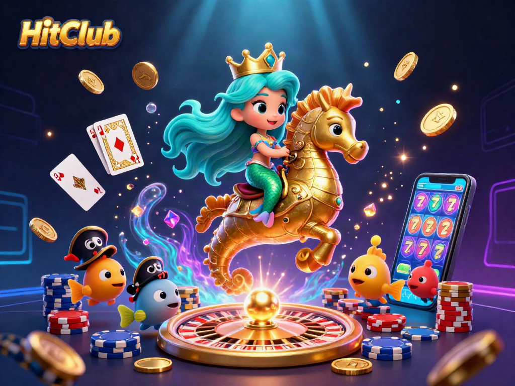 HitClub showcases a vibrant 3D scene with a mermaid princess and casino elements, capturing exhilarating gaming experiences.