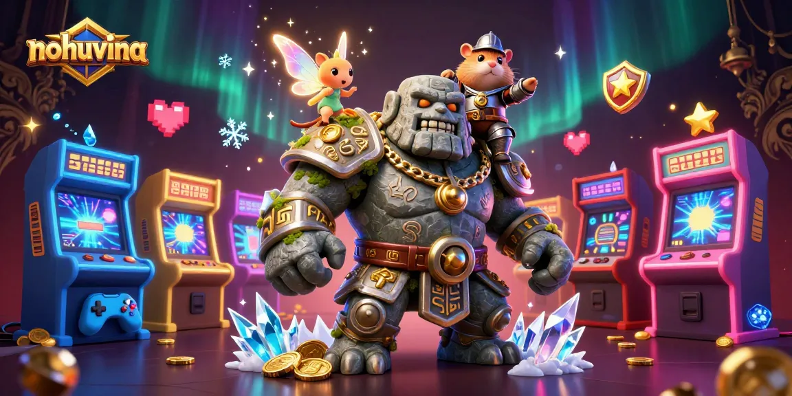 Nohuvina enhances the gaming experience with a vibrant 3D gambling illustration featuring a golem and fairy.
