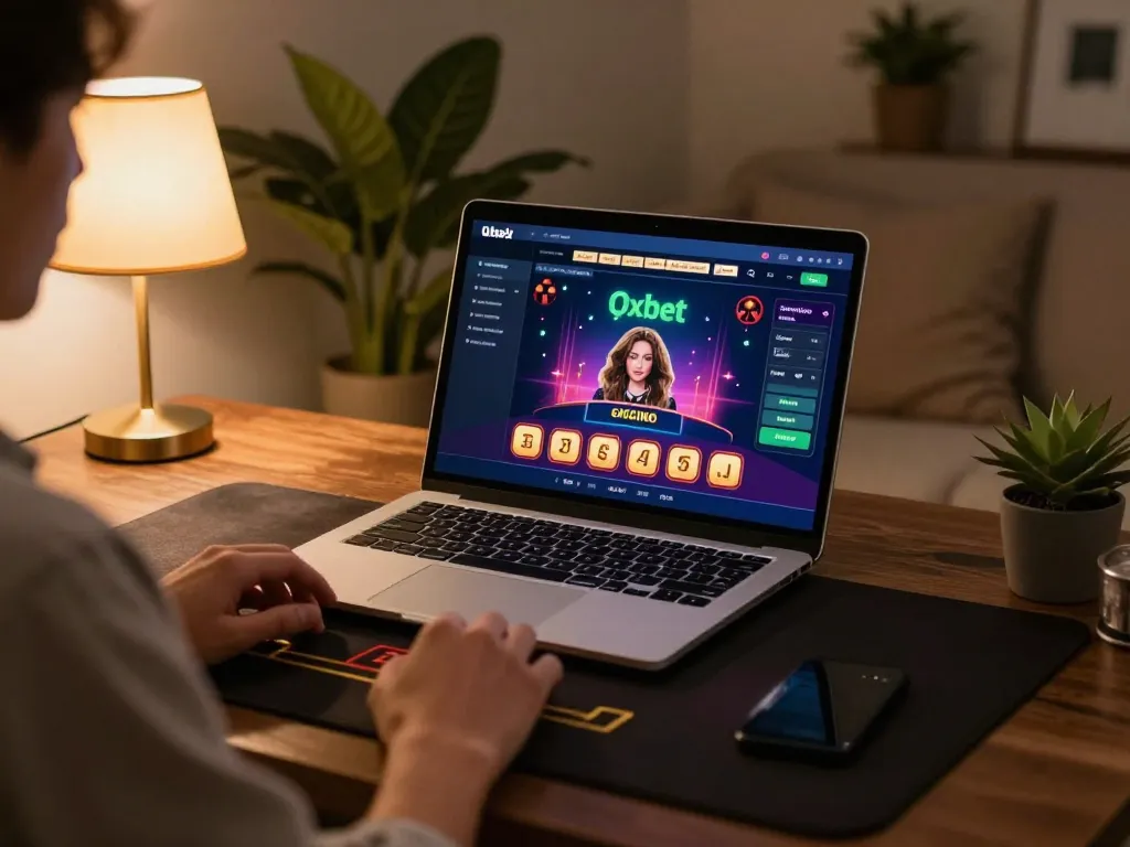 Engaging with Oxbet's live dealer games on a sleek laptop for immersive online gambling.