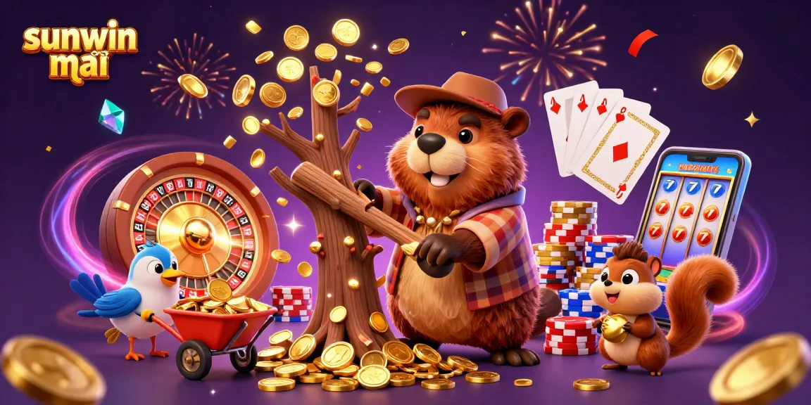 Play slots at sunwin mới, as the lucky beaver chops coins raining from a tree.