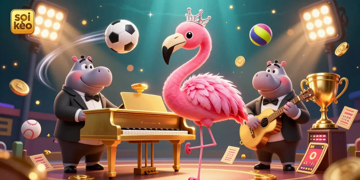 Betting on soi kèo with sports-themed characters celebrating wins in a vibrant casino scene.