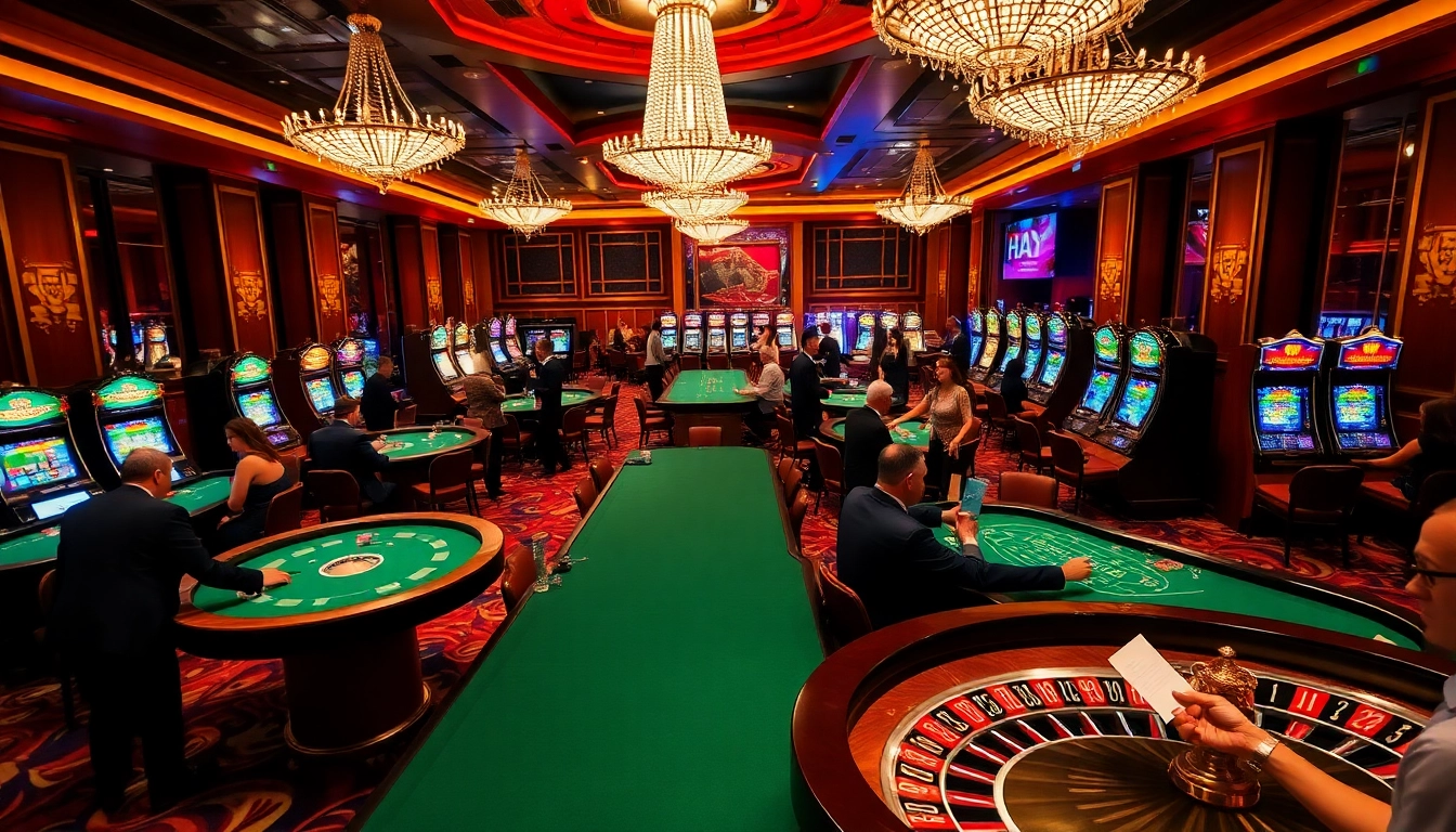 Experience HAY 88's vibrant gaming scene with luxury casino tables and excited players.
