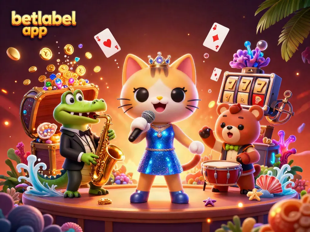 Experience the excitement of the betlabel app with vibrant casino-themed illustrations featuring lively characters.