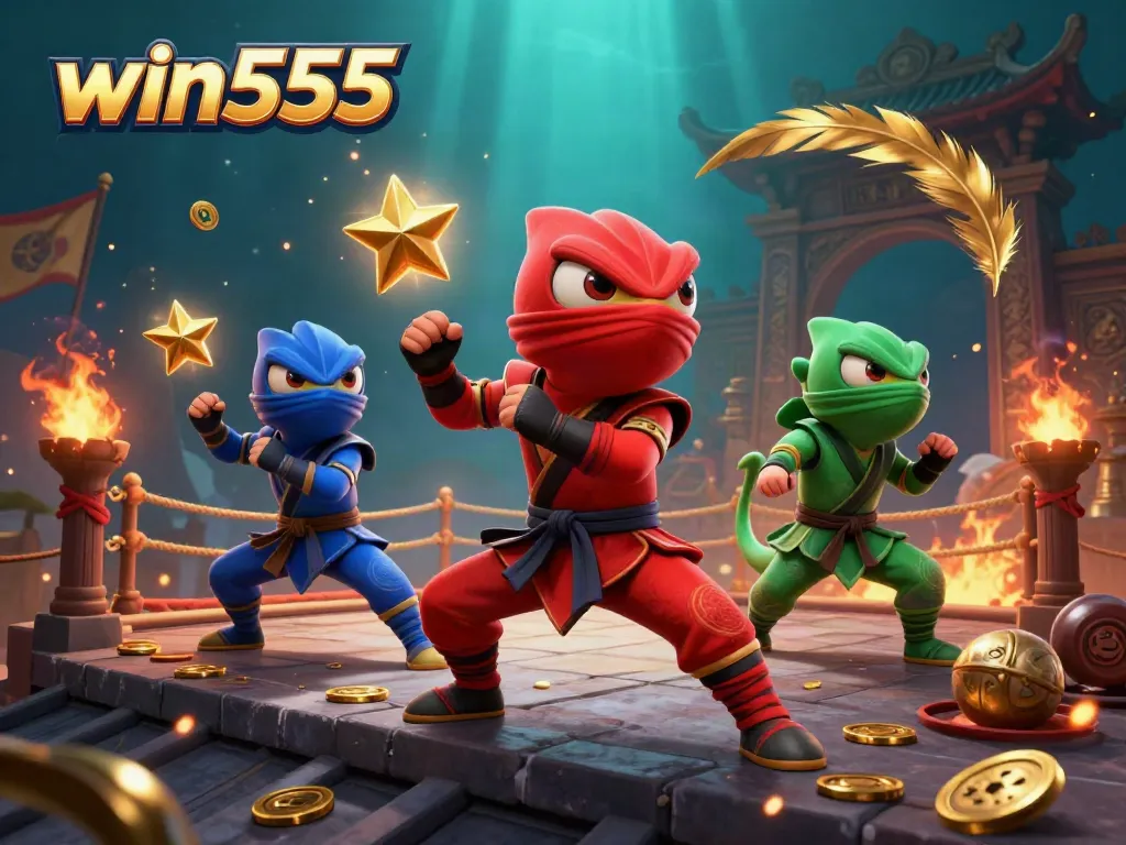 Watch win555 chameleons engage in a thrilling martial arts showdown in an impressive casino-themed setting.