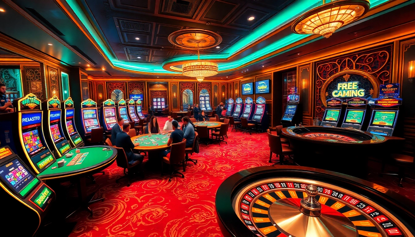 Engaged players celebrating wins with free credit mega888 in a luxurious casino setting.