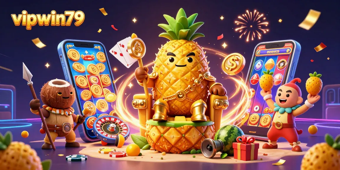 Experience gaming with vipwin79 as the pineapple king reigns over a vibrant casino scene.