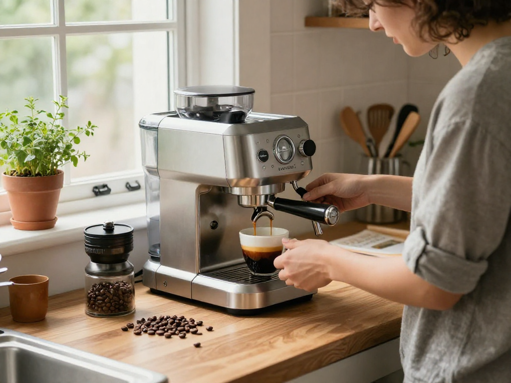 ROKOK88 espresso machine in action creating rich espresso with crema.
