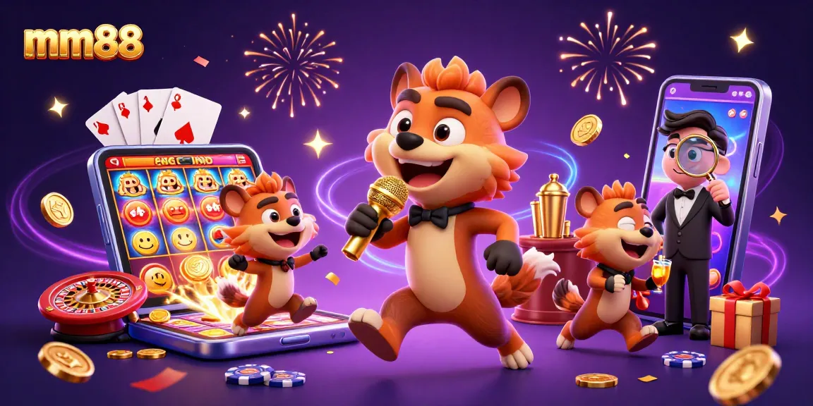 Experience the thrilling mm88 casino vibe with cartoon hyenas in a lively scene of fun.