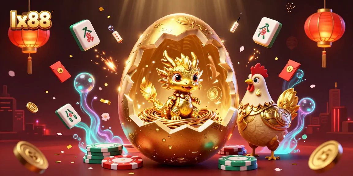 Engage with lx88's immersive experience as a golden dragon emerges from a sparkling egg among poker chips.